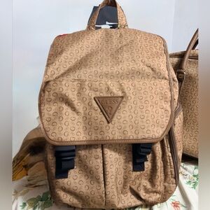 GUESS Tan Monogram Backpack